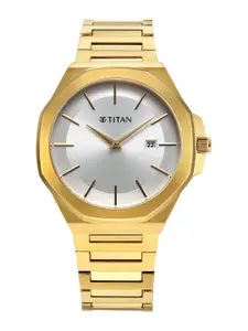 Titan Men Brass Dial Stainless Steel Straps Analogue Watch 90167YM01