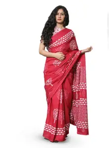 KIAARON Ethnic Motifs Pure Cotton Block Print Saree