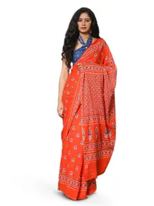 KIAARON Floral Block Printed Pure Cotton Saree