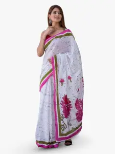 KIAARON Floral Pure Cotton Block Print Saree