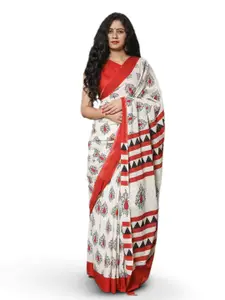 KIAARON Ethnic Motifs Pure Cotton Block Print Saree