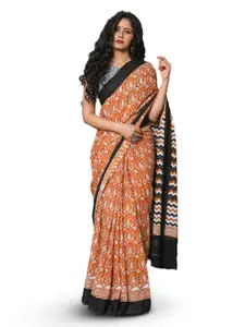 KIAARON Paisley Printed Pure Cotton Block Print Saree
