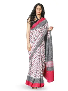 KIAARON Floral Pure Cotton Block Print Saree