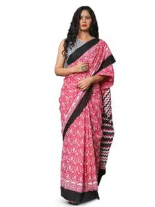 KIAARON Paisley Pure Cotton Block Print Saree