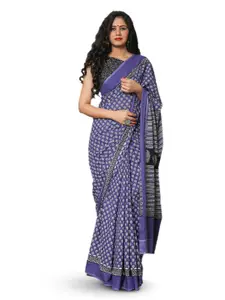 KIAARON Floral Pure Cotton Block Print Saree