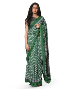 KIAARON Floral Pure Cotton Block Print Saree
