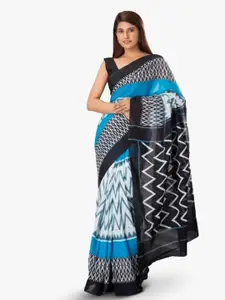 KIAARON Geometric Pure Cotton Block Print Saree