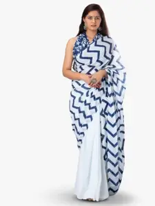 KIAARON Geometric Pure Cotton Block Print Saree