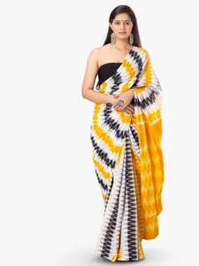 KIAARON Geometric Ikat Pure Cotton Block Print Saree