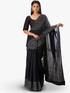 KIAARON Abstract Printed Pure Cotton Block Print Saree