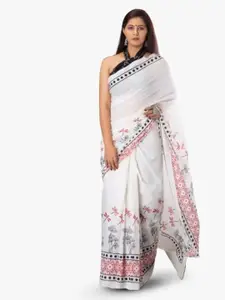KIAARON Floral Printed Pure Cotton Block Print Saree