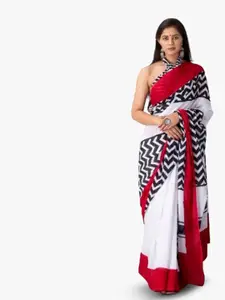 KIAARON Geometric Pure Cotton Block Print Saree