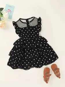 BAESD Girls Polka Dot Printed Peter Pan Collar Layered Fit & Flare Dress