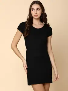 V-Mart Self Design Round Neck Short Cap Sleeves Sheath Dress