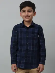 Cantabil Boys Checked Comfort Spread Collar Curved Casual Shirt