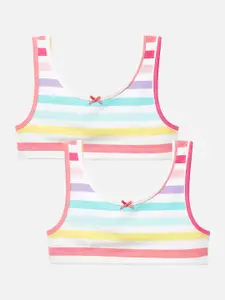 mackly Girls Pack Of 2 Striped Full Coverage Workout Bras With All Day Comfort