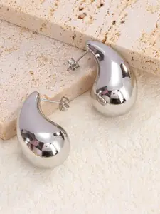 FIMBUL Silver-Plated Stainless Steel Teardrop Shaped Stud Earrings