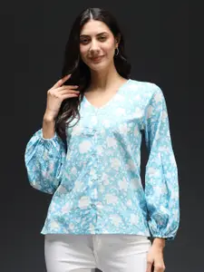 Kannan Floral Printed Puff Sleeves Pure Cotton Regular Top