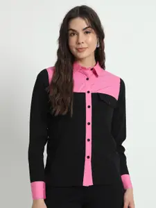 CHARMGAL Colourblocked Slim Fit Spread Collar Curved Casual Shirt