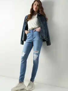 Vero Moda Women Skinny Fit High-Rise Mildly Distressed Light Fade Cotton Jeans