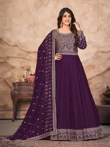 ODETTE Embroidered Art Silk Semi-Stitched Dress Material