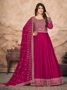 ODETTE Embroidered Art Silk Semi-Stitched Dress Material