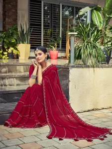 Satrani Striped Embellished Beads and Stones Art Silk Saree