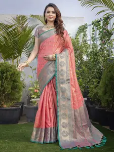 Satrani Woven Design Zari Organza Tasseled Saree