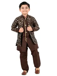 BAESD Boys Mandarin Collar Floral Woven Design Sherwani With Kurta & Pyjamas