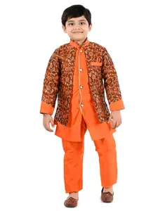 BAESD Boys Mandarin Collar Floral Woven Design Sherwani With Kurta & Pyjamas