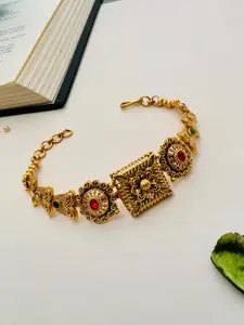 ABDESIGNS Gold-Plated Stone-Studded Beaded Brass Wraparound Bracelet