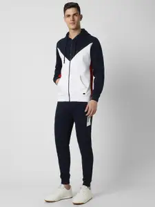 Peter England Colourblocked hooded Long Sleeves Jacket & Joggers
