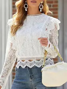 StyleCast White Self Design Long Sleeves Top