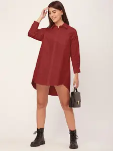 Moomaya Shirt Collar Above Knee Cotton Shirt Dress