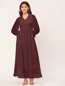 Moomaya Long Sleeves V Neck Empire Dress
