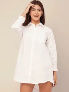 Moomaya Long Sleeves Shirt Collar Cotton Shirt Dress