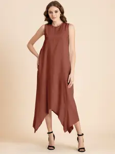 Moomaya Round Neck A-Line Asymmetric Midi Dress