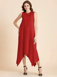 Moomaya Round Neck A-Line Asymmetric Midi Dress