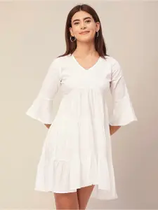 Moomaya V Neck Bell Sleeve Tired Dress