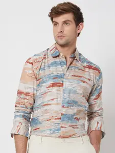Mufti Abstract Printed Spread Collar Long Sleeves Cotton Slim Fit Casual Shirt