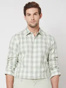 Mufti Gingham Checks Spread Collar Cotton Slim Fit Casual Shirt