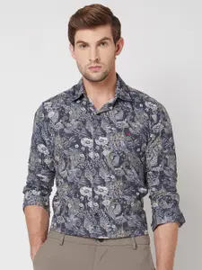 Mufti Floral Printed Spread Collar Opaque Slim Fit Cotton Casual Shirt
