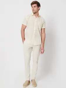 Mufti Slim Fit Windowpane Checked Pure Cotton Casual Shirt