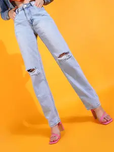 SHECZZAR Women Blue Original Slim Fit Highly Distressed Heavy Fade Jeans
