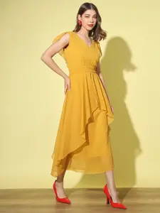 AUCREATIONS V-Neck Georgette Flared Maxi Dress