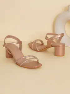 HEELSNFEELS Rose Gold Party Block Sandals