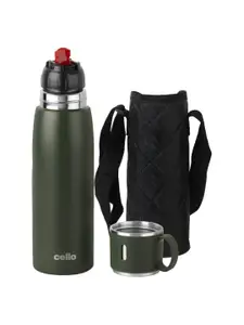 Cello Duro Green & Black Stainless Steel Double Wall Vacuum Water Bottle 750 ml