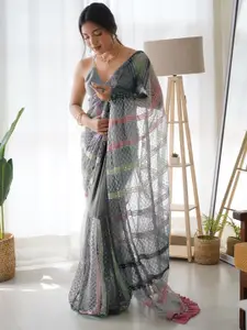Anouk  Striped Embellished Sequinned Net Saree