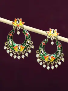 OOMPH Kundan Studded Floral Meenakari Chandbalis
