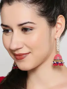 OOMPH Meenakari Pearls Beaded Dome Shaped Jhumkas Earrings